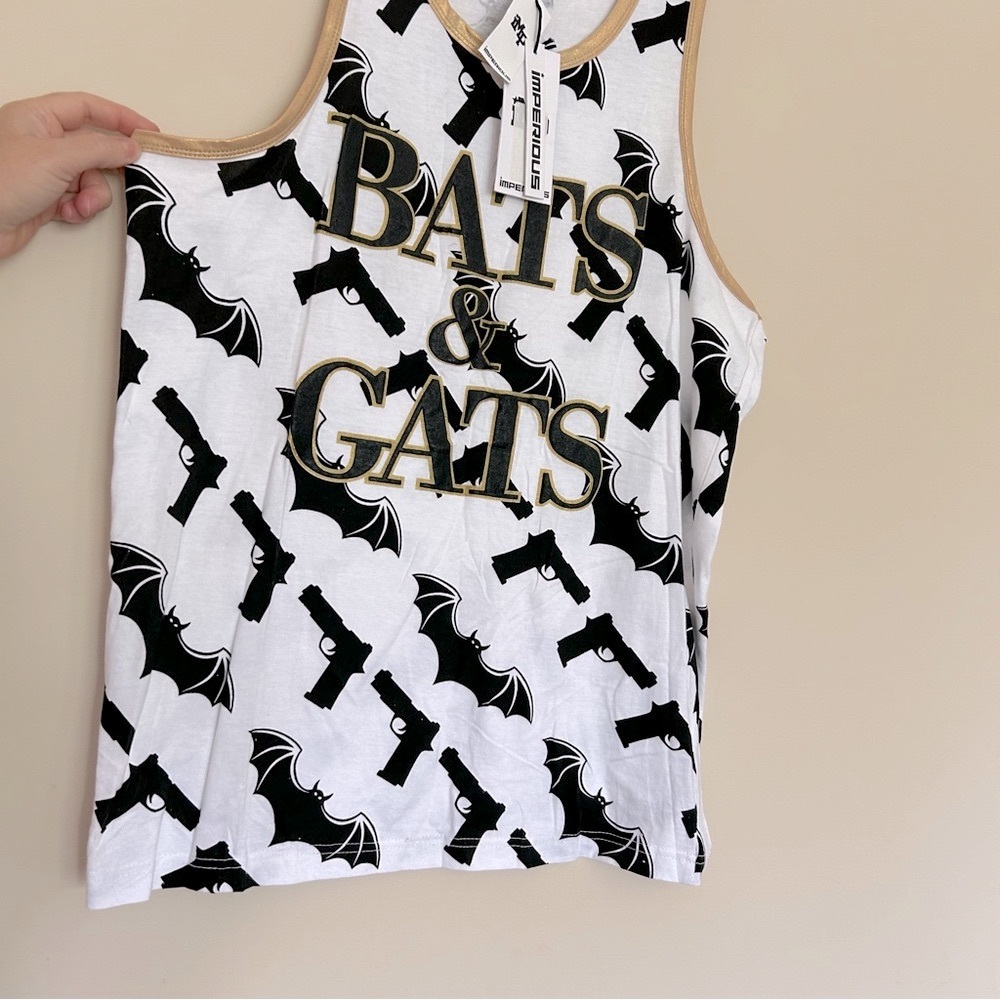 🆕 Bats & Gats Men’s White and Black Tank Top - Picture 5 of 9